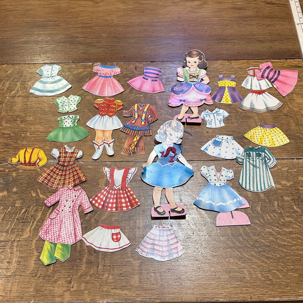 Paper Dolls with Lace-On Costumes for Little Girls Saalfield 1955 Vintage 36 pcs